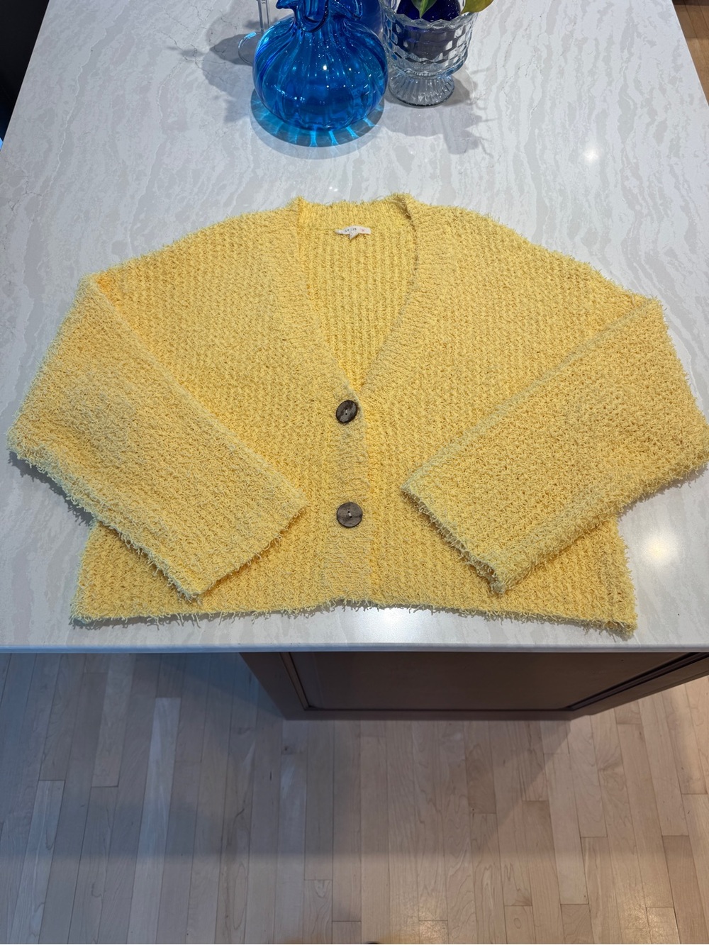 Le Lis Yellow Textured V-Neck Button Cardigan
